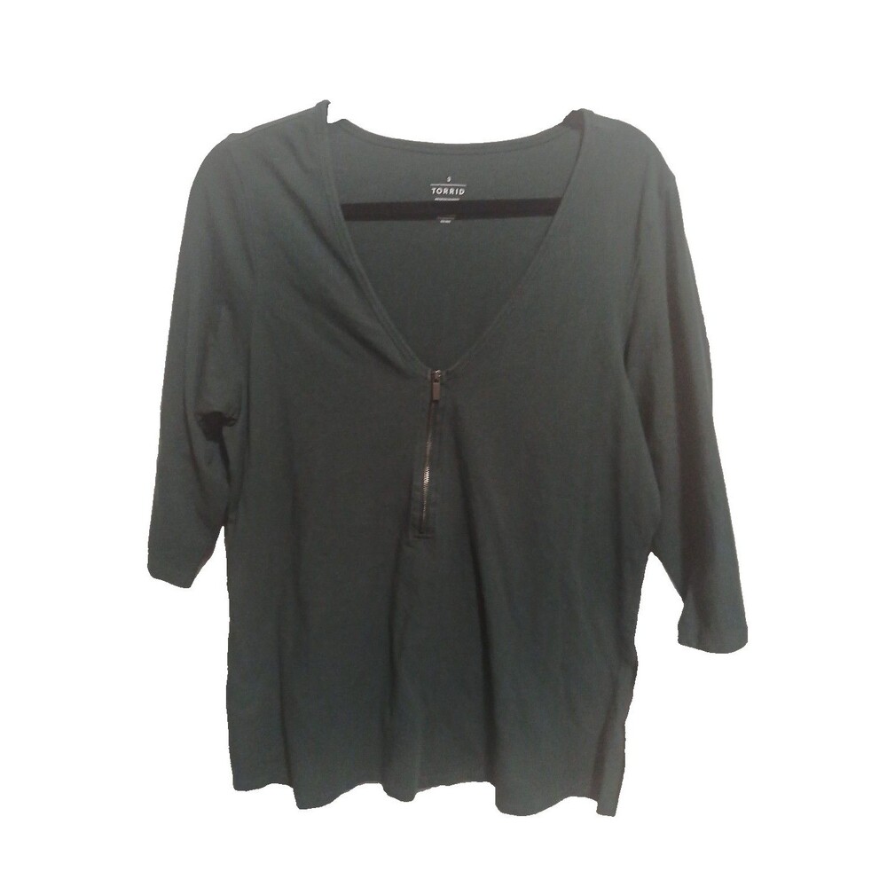 Torrid Size 3x Dark Green Womens Shirt 3/4  Sleeve V Neck